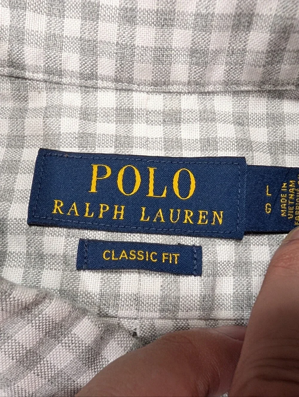 Polo Ralph Lauren Shirt Mens L Gray Gingham Check Oxford Classic Fit Cotton